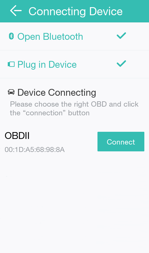 Select the OBDII device and tap Connect